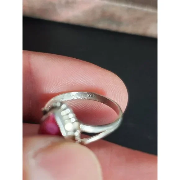 Size 5 Sterling Silver Rough Red Topaz Gem Petite Band Ring - Picture 4 of 7